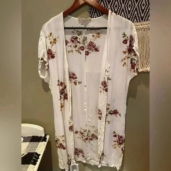 LOVESTITCH SPRING SUMMER FLORAL LONG LIGHTWEIGHT SHORT SLEEVE CARDIGAN SIZE S - Picture 3 of 6